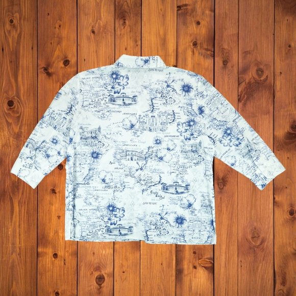 Alia Womens Floral Embroidery White/Blue Button Down Shirt 16 Spain Cities Print - Picture 2 of 9